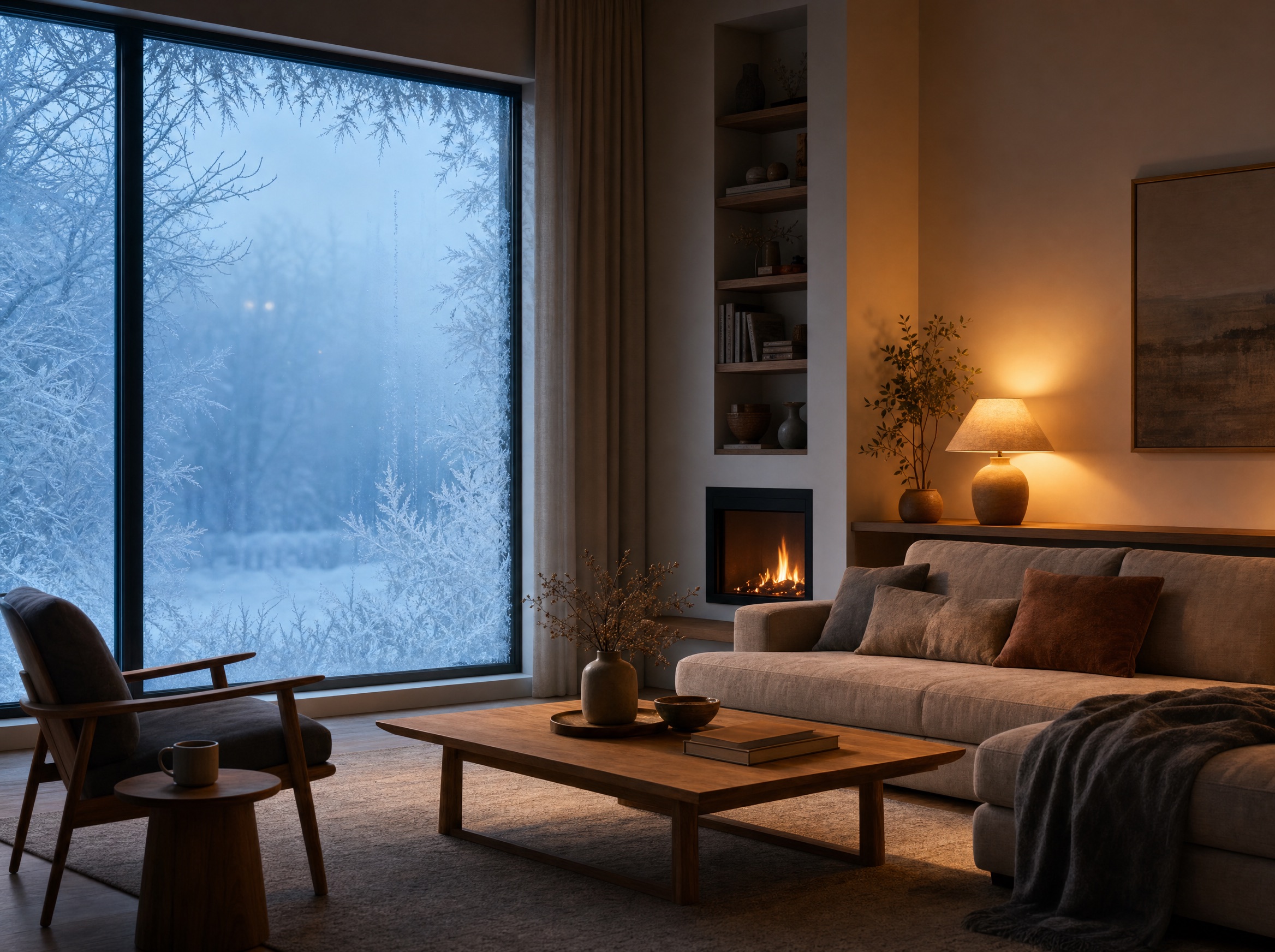 A Columbus living room on a freezing winter morning